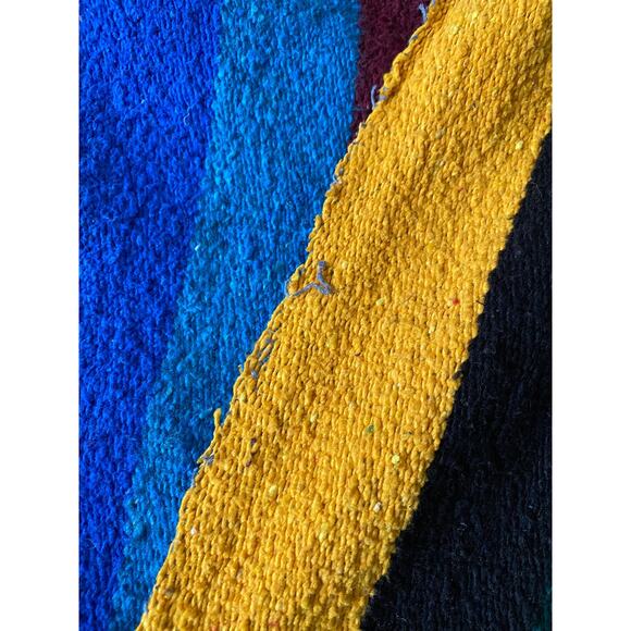 vintage 80s RAINBOW STRIPED Iglesia MEXICAN Blanket serape woven Falsa blanket - Picture 9 of 10